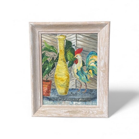 OOAK Vintage Large Chicken Oil Painting Signed by Artist - Picture 14 of 15